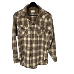 Vintage 70s Pendleton Brown Plaid Western Yoke Long Sleeve Pearl Button Up Large